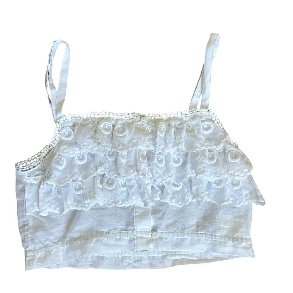 Mille Patti Top White Lace Size XSmall Ruffle Rmantic New with Tags